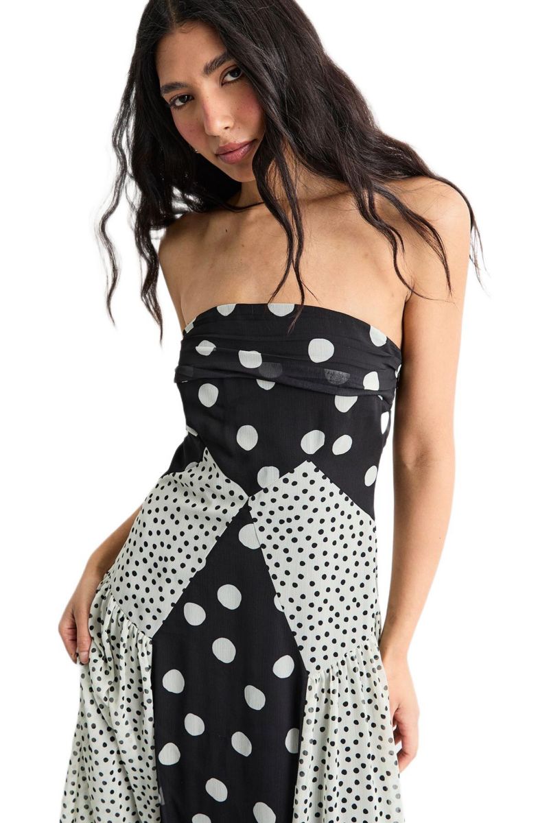 Women's Printed Bandeau Seam Detail Midi Dress