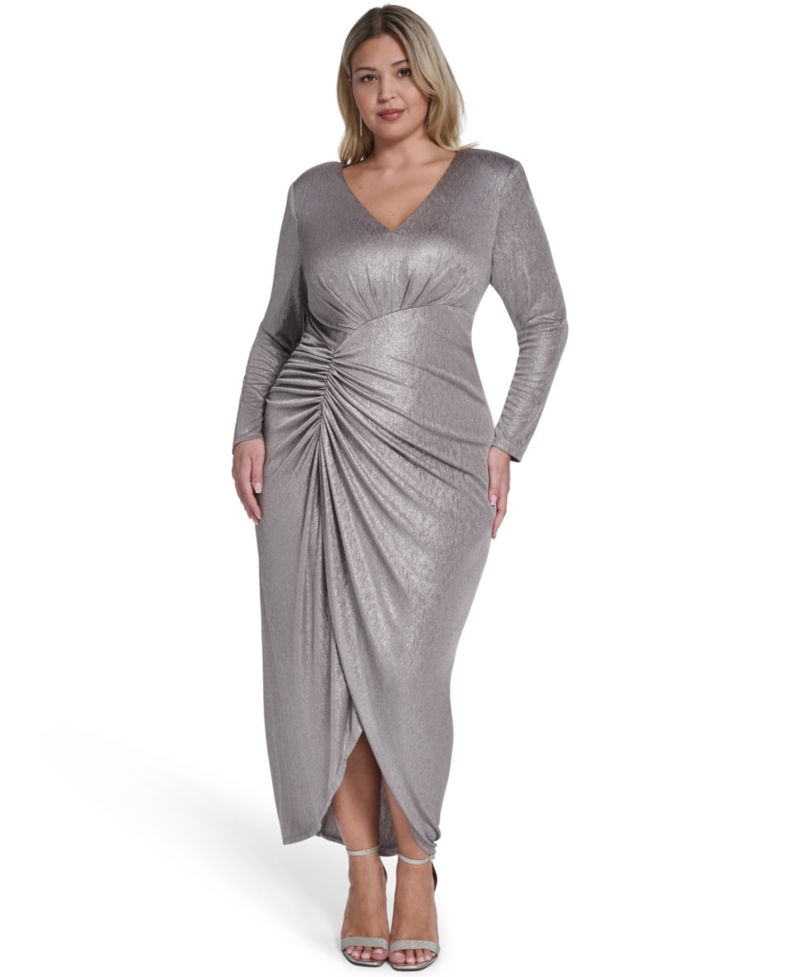 Petite Long-Sleeve V-Neck Gown