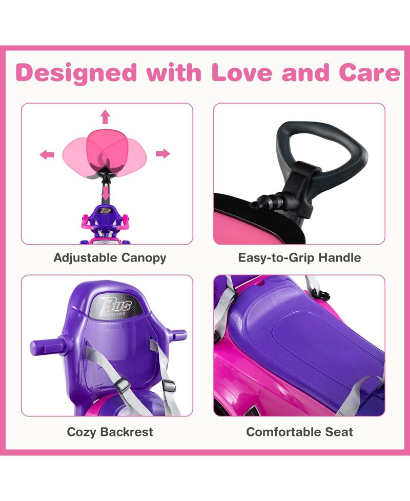 3-in-1 Sliding Walker w/ Adjustable Canopy Horn Music & Light for Boys & Girls