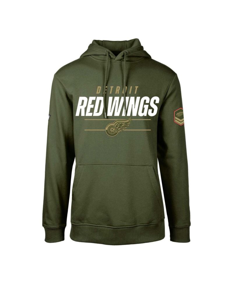 Men's Olive Detroit Red Wings Podium Fleece Pullover Hoodie