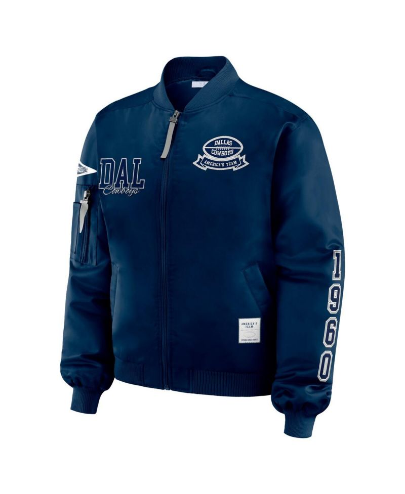 Women's Navy Dallas Cowboys Patch Full-Zip Bomber Jacket