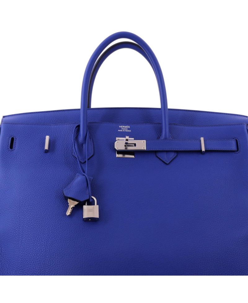 Pre-Owned Hermes Birkin 40 Handbag Blue Togo with Palladium Hardware