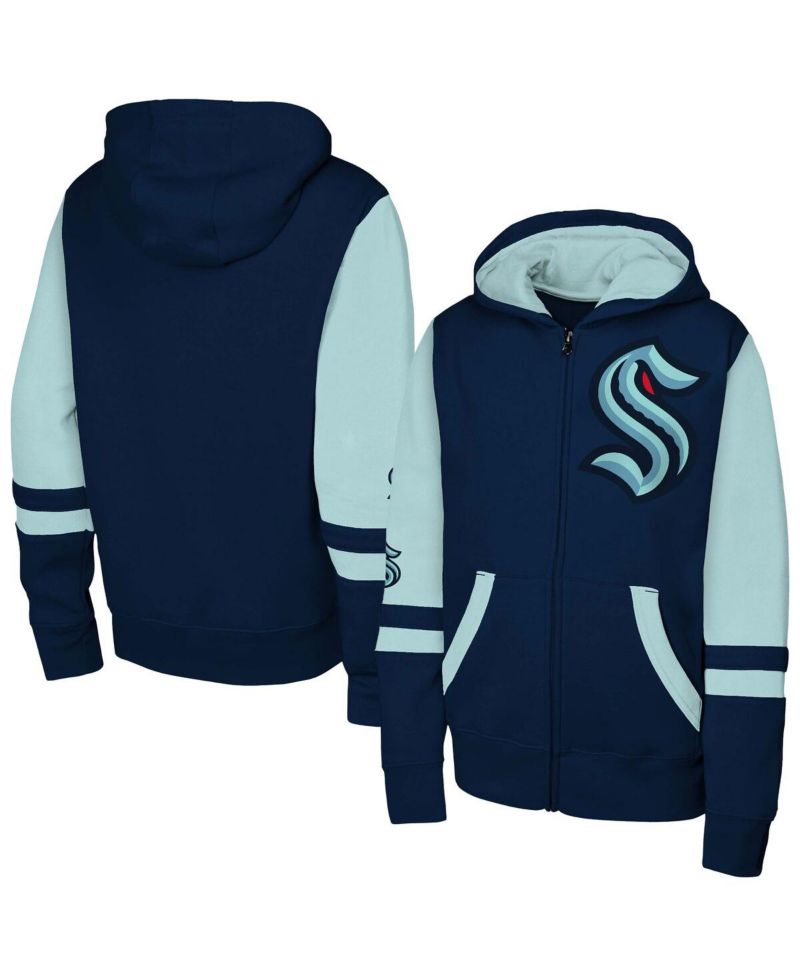 Big Boys and Girls Navy Seattle Kraken Face Off Full-Zip Hoodie