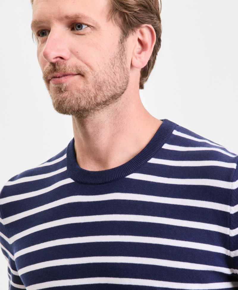 Men's Short-Sleeve Bengal Striped Cotton Sweater T-Shirt