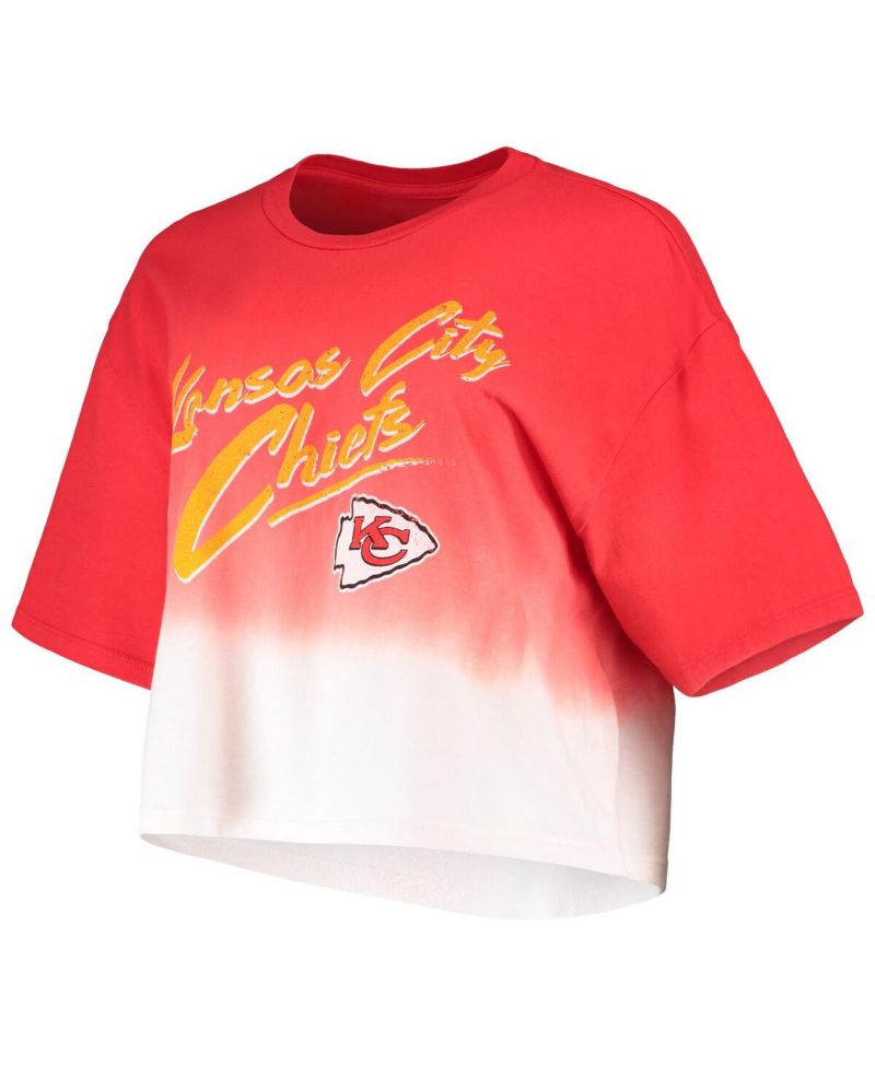 Women's Threads Patrick Mahomes Red, White Kansas City Chiefs Drip-Dye Player Name and Number Tri-Blend Crop T-shirt