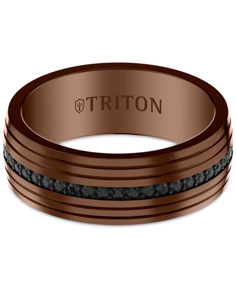Men's Black Sapphire Low Dome Comfort Fit Wedding Band (1-1/6 ct. t.w.) in Brown & Black Tungsten