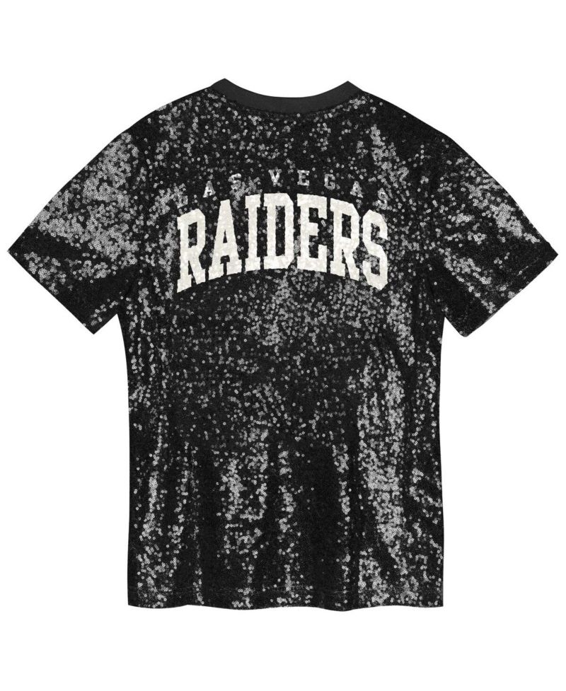 Big Girls Black Las Vegas Raider's Wordmark Sequin V-Neck Top