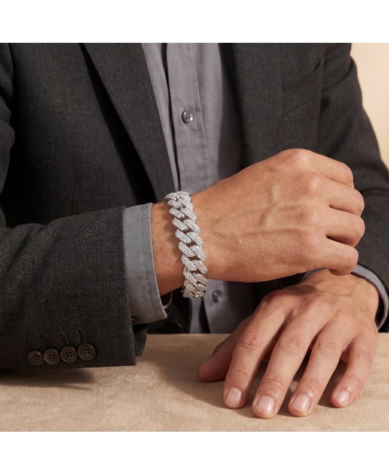 Dazzling Men's White Gold Plated Chic CZ Pave Chain Bracelet