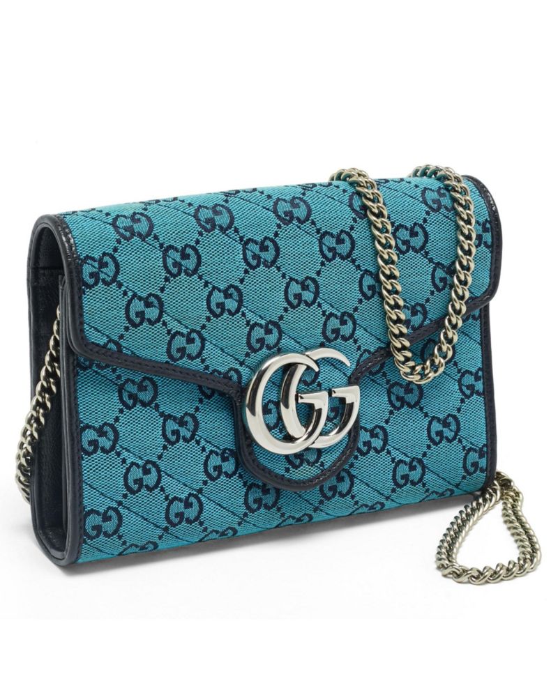 Women's GG Marmont Diagonal Quilt Canvas Wallet on Chain