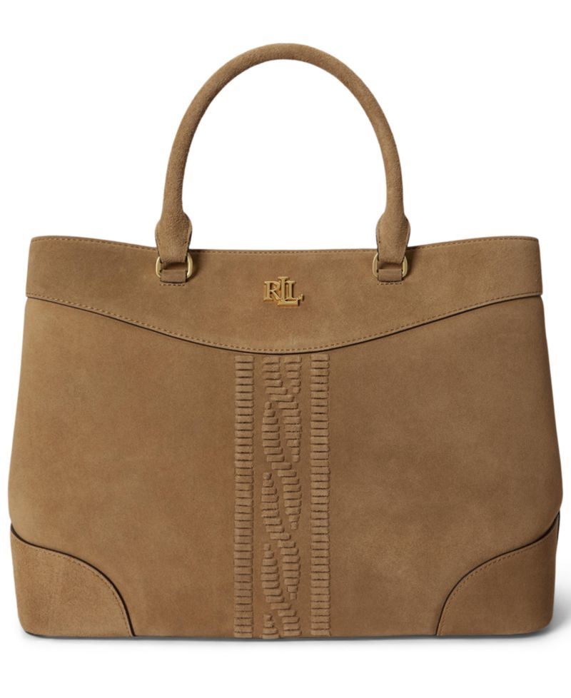 Marcy Suede Cable-Embossed Large Satchel Bag
