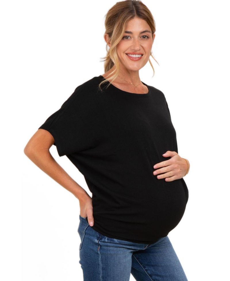Maternity Dolman-Sleeve Boat-Neck Side-Ruched T-Shirt