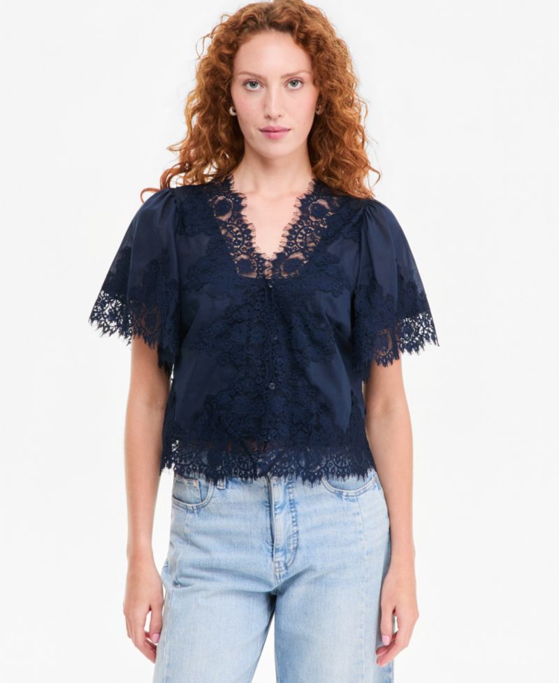 Women's Lace-Trim Button-Front Blouse