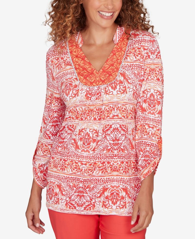 Petite Woodblock Twin Printed Knit Top