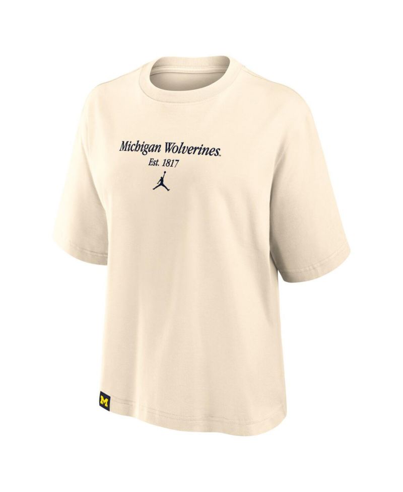 Women's Cream Michigan Wolverines Established Tag Boxy T-Shirt