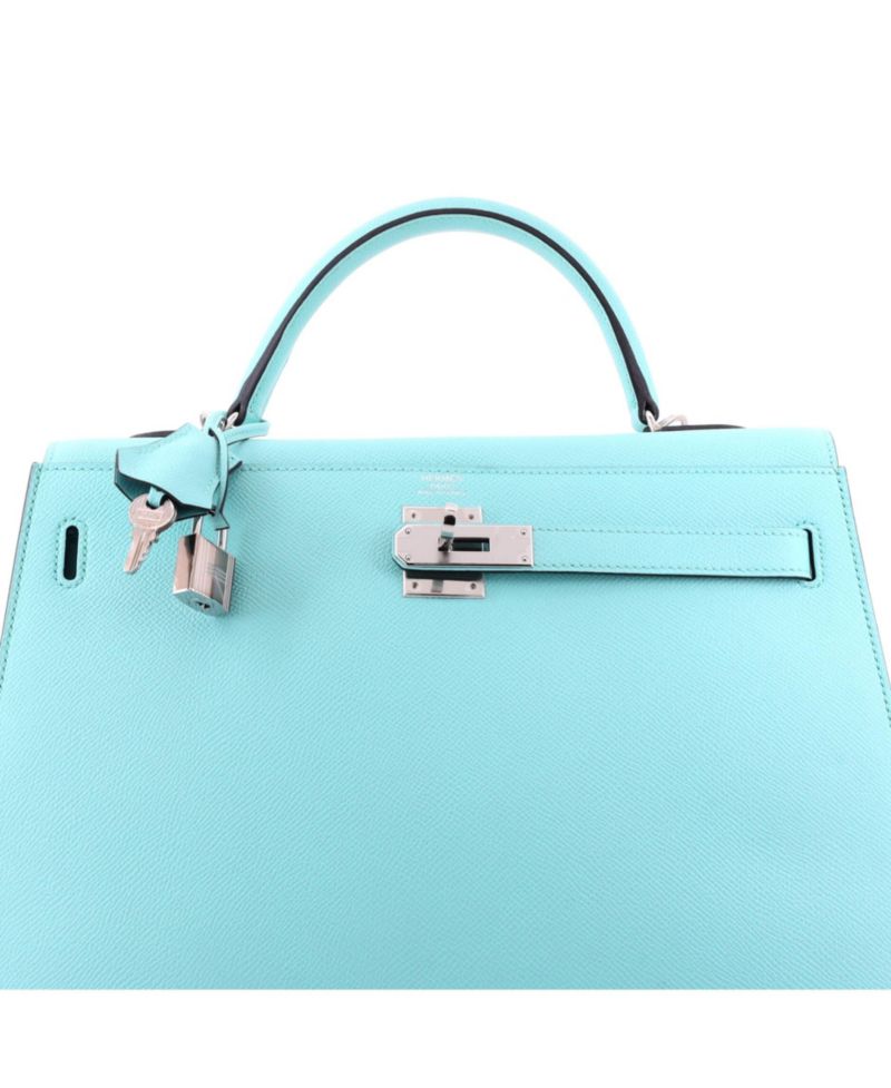 Pre-Owned Hermes Kelly 32 Handbag Blue Epsom with Palladium Hardware