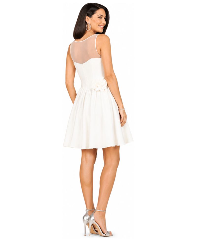 Women's Illusion Neck Bridal Midi Dress