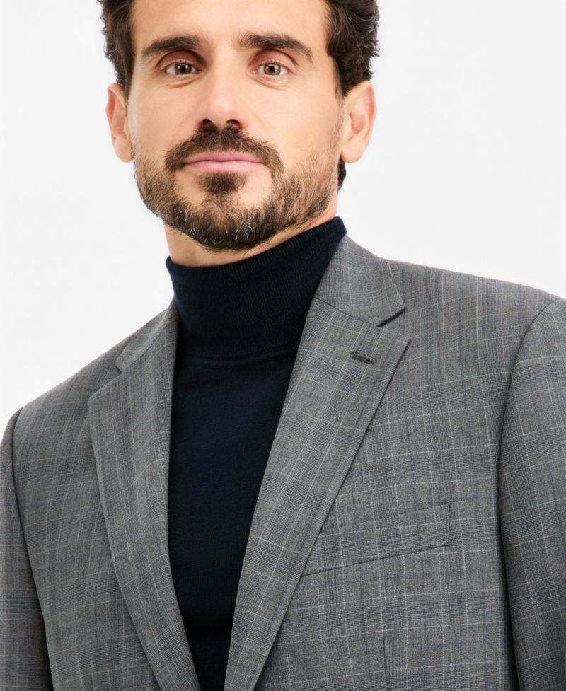 Men's Classic-Fit Gray & Blue Check Suit Separate Jacket