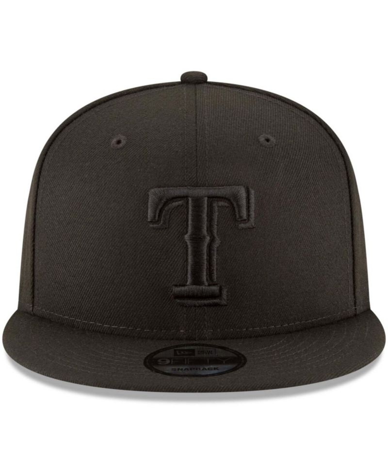 Men's Black Texas Rangers Black on Black 9FIFTY Team Snapback Adjustable Hat