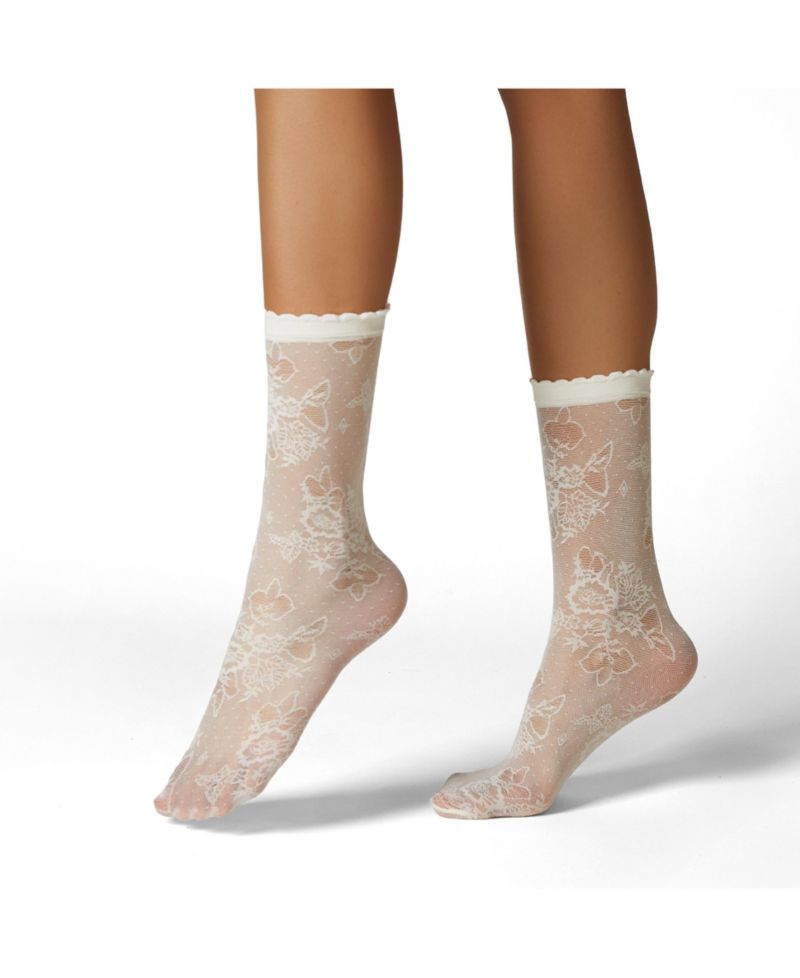 Women's Margaux Rose Sheer Floral Crew Socks