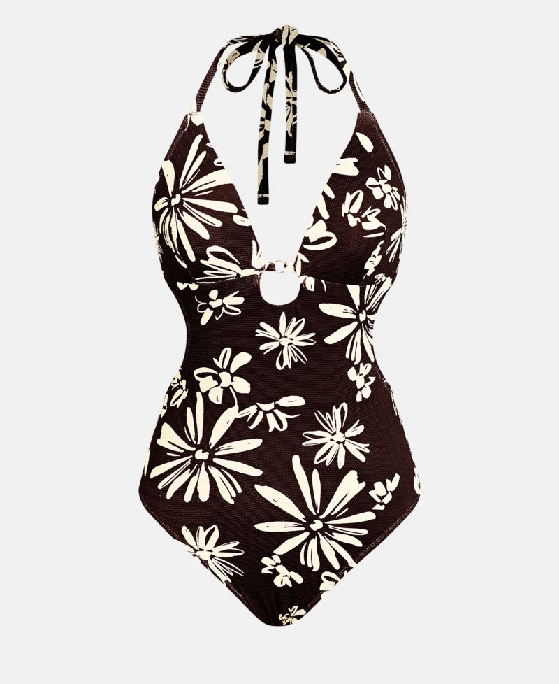 Women's V-Neck Halter Tie One-Piece Swimsuit