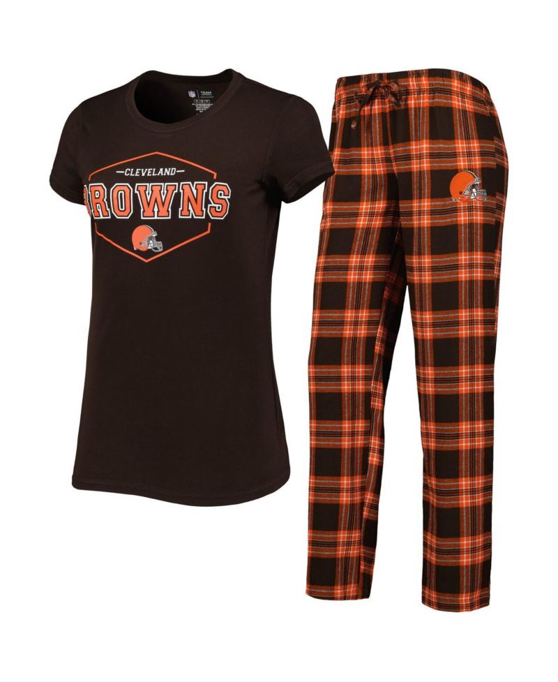 Women's Brown, Orange Cleveland Browns Badge T-shirt and Pants Sleep Set