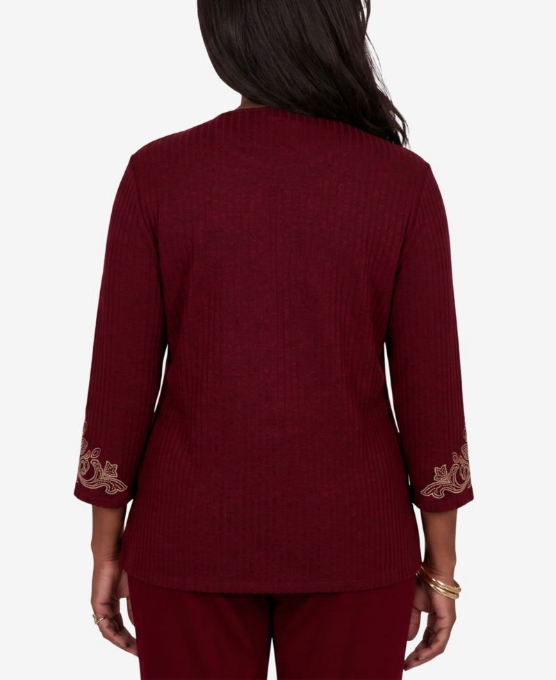 Petite 3/4-Sleeve Crewneck Side-Slit Top