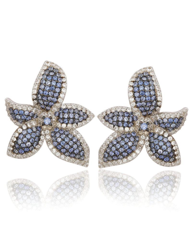 Suzy Levian Sterling Sapphire & Sapphire Flower Earrings