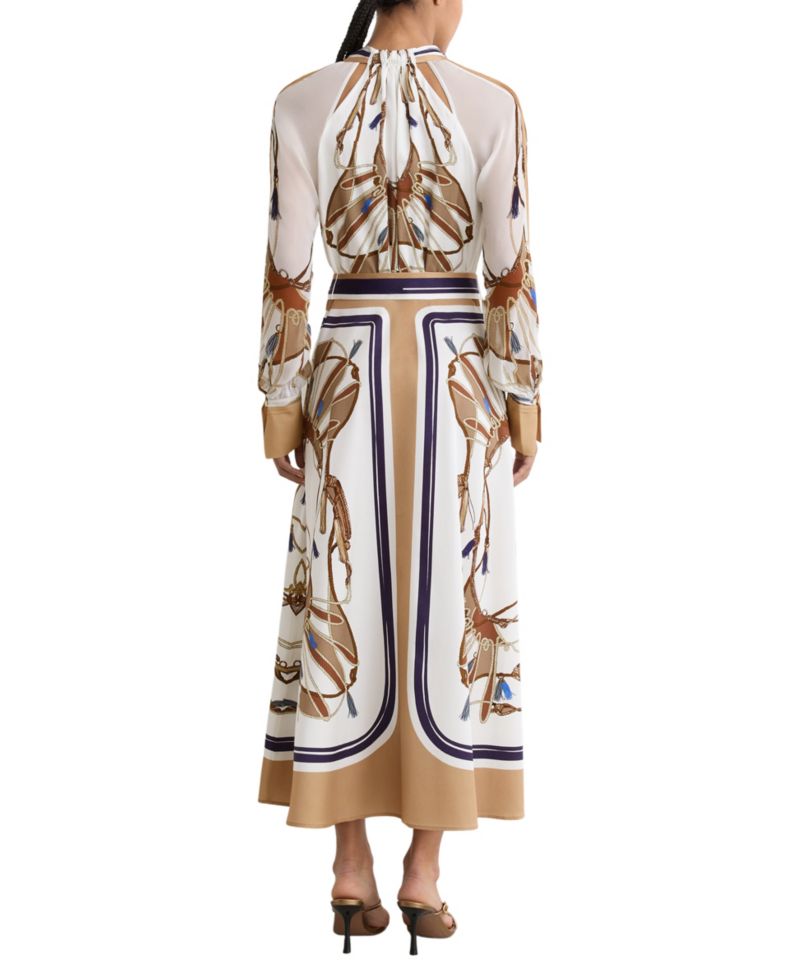Women's Ellie Foulard-Print Tie-Neck Midi Dress