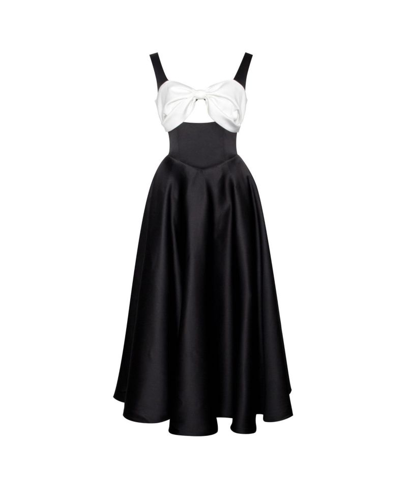 Women's Edda Black Maxi Gown with White Bow