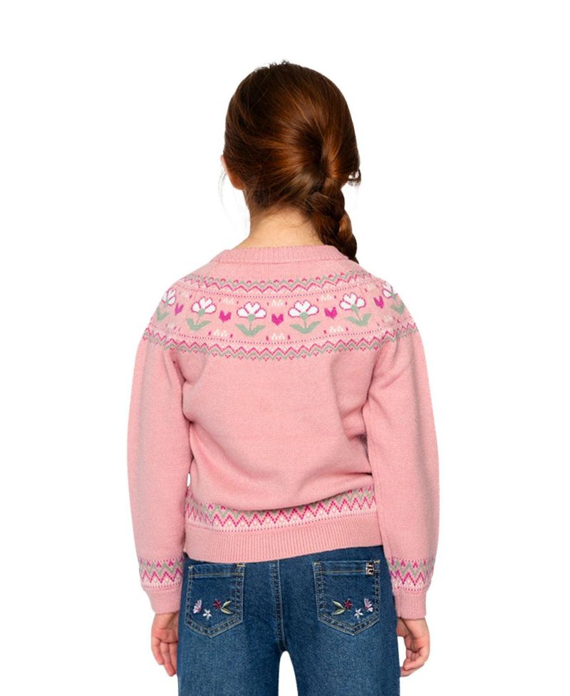 Little Girls 6-12 Years Sweater with Flower Jacquard