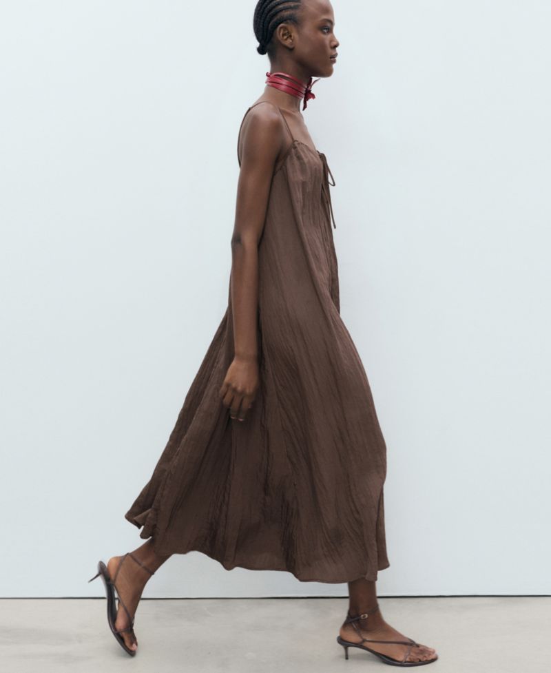 Women's Bow Detail Textured Midi Dress