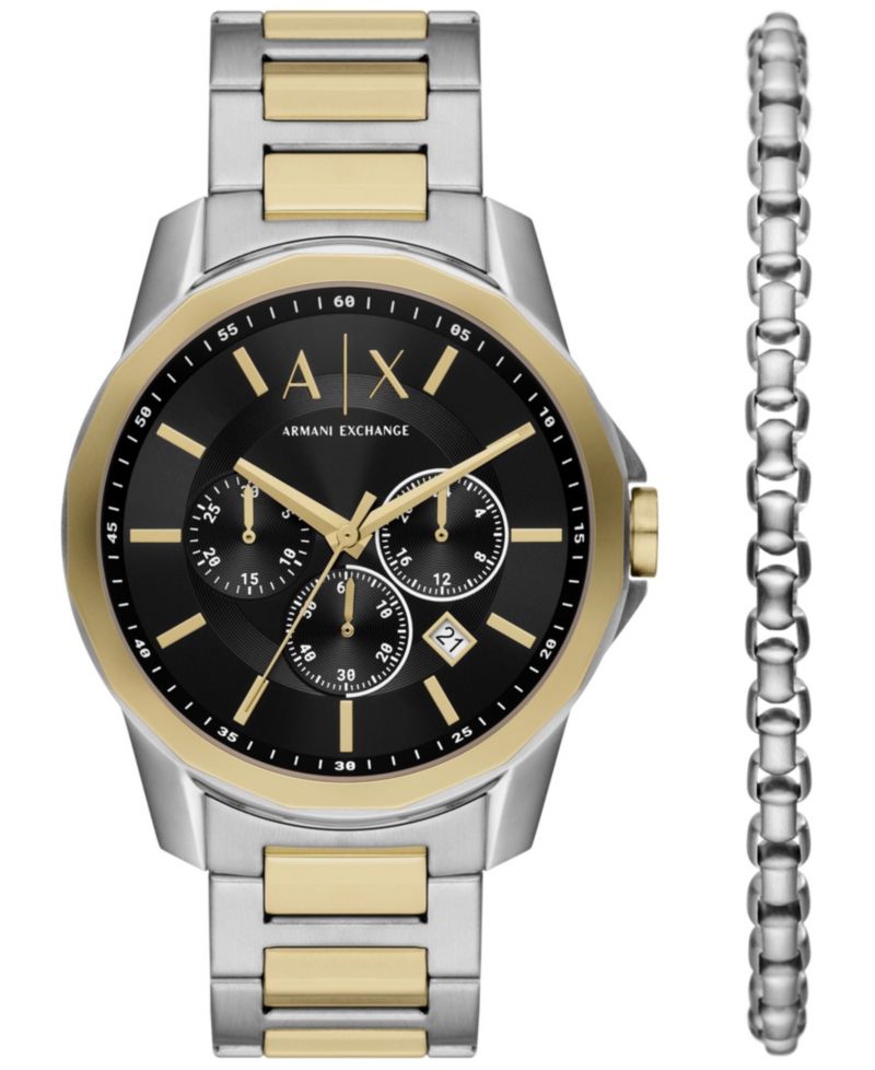 Men's Quartz Chronograph Multi Stainless Steel Watch 44mm Set, 2 Pieces