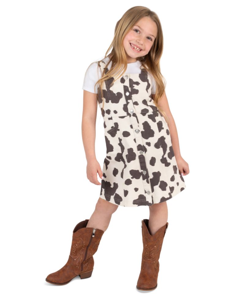 Girls' 2T-6X Cow Print Twill Jumper and T-Shirt, 2-Piece Set