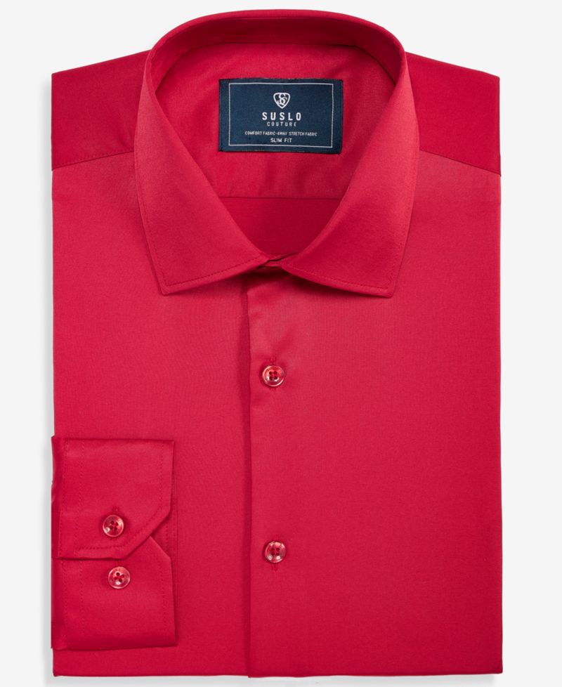 Men's Slim-Fit Solid Four-Way Stretch Dress Shirt