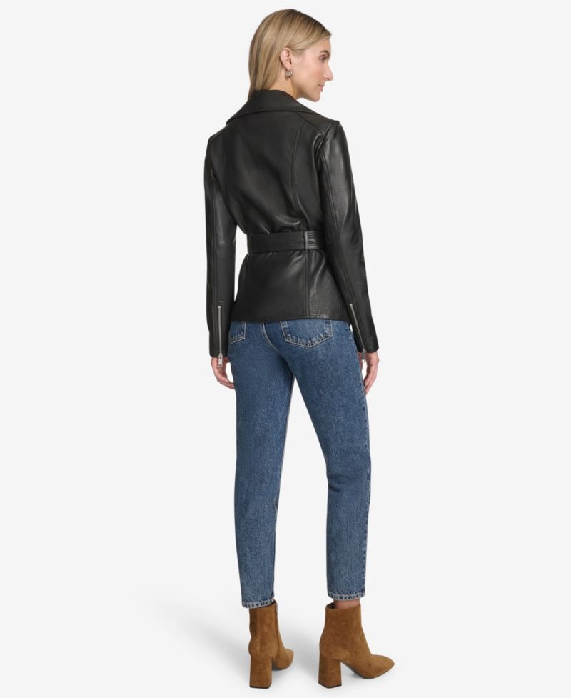 Women's Violet Belted Moto Leather Jacket
