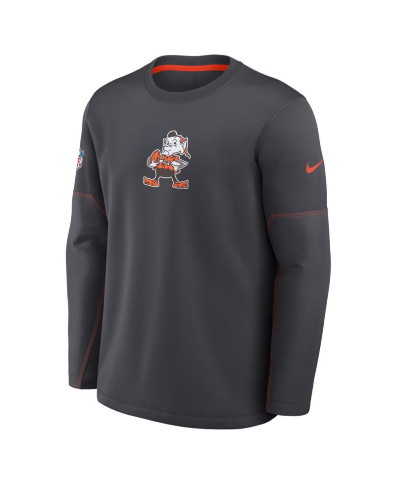 Men's Charcoal Cleveland Browns Sideline Coaches Team Present Midweight Therma-FIT Sweatshirt