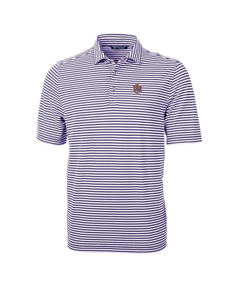 Men's Purple LSU Tigers Throwback Logo Virtue Eco Pique Stripe Polo Shirt