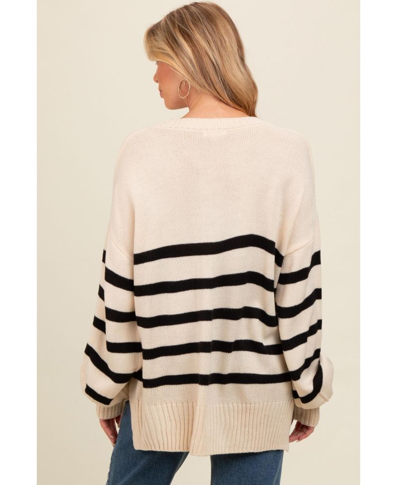 Women's Striped Oversized Side Slit Sweater