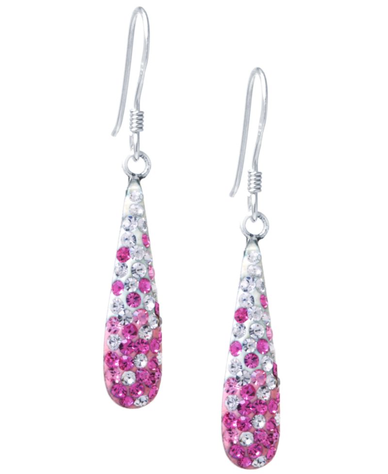 Crystal Pav&eacute; Tear-Shape Drop Earrings in Sterling Silver