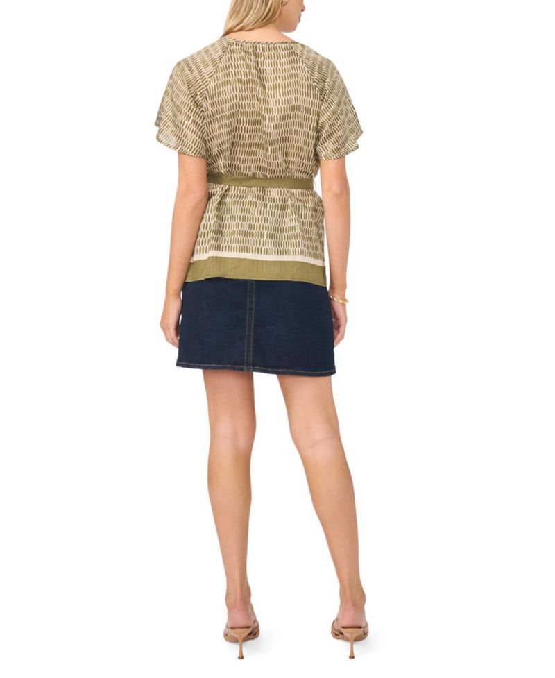 Women's Flutter-Sleeve Belted Blouse
