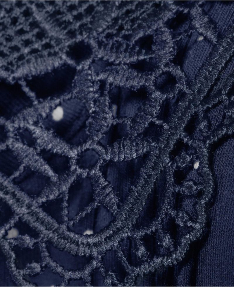 Plus Size Cotton Pintuck Lace Trim Collar Long-Sleeve Blouse