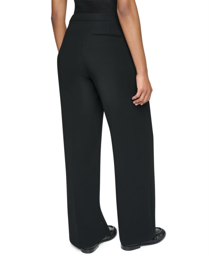 Petite High-Rise Straight Textured Crepe Pants