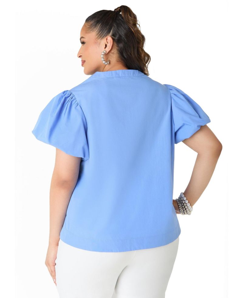 Plus Size Puff Sleeve Embroidered Women's Top