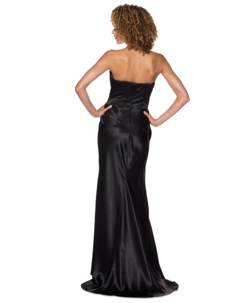 Juniors' Strapless Satin Corset Gown