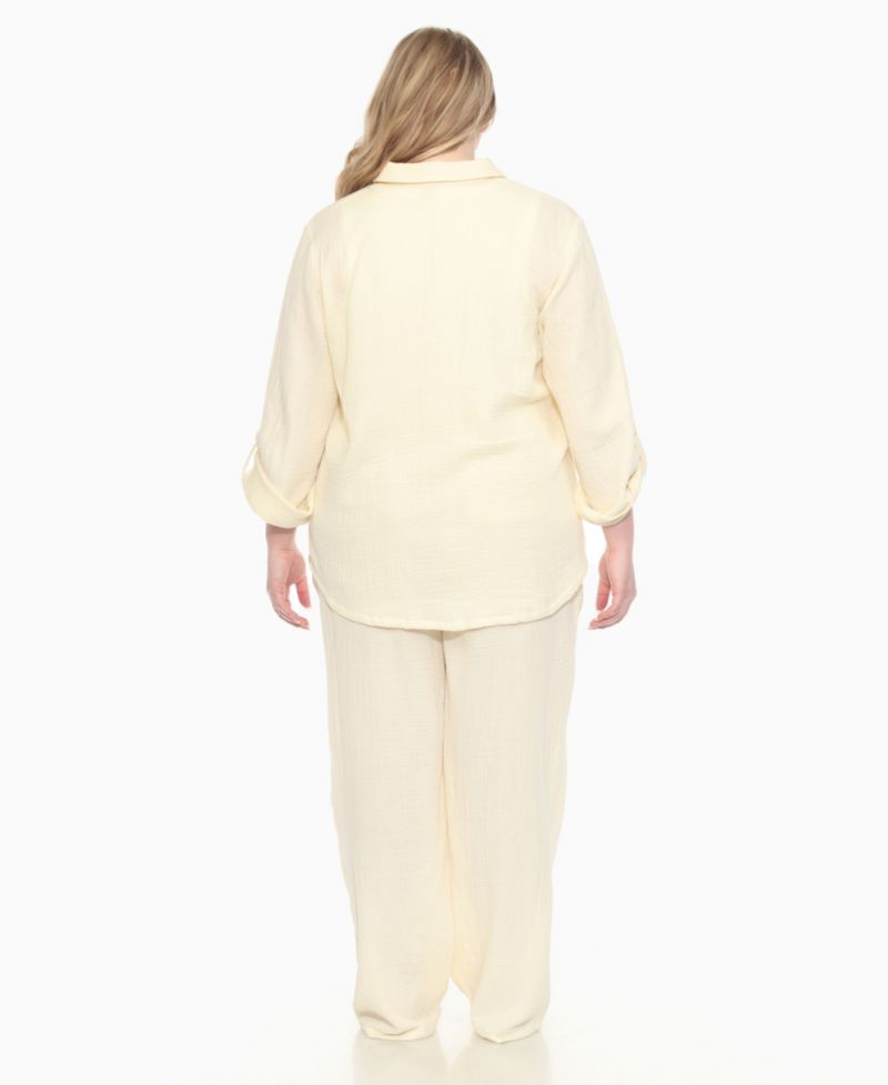 Plus Size Long Sleeve Button Down Cotton Gauze Set