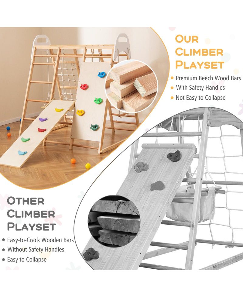 Ages 1+ 8-in-1 Wooden Jungle Gym Playset
