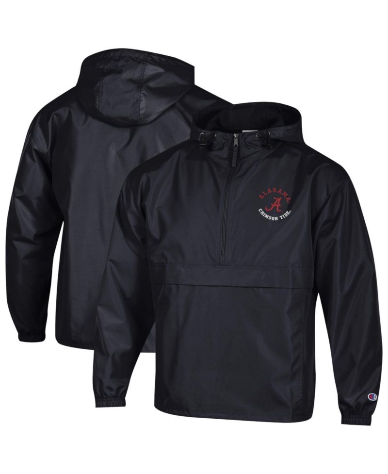 Men's Black Alabama Crimson Tide Packable Hooded Windbreaker Half-Zip Jacket