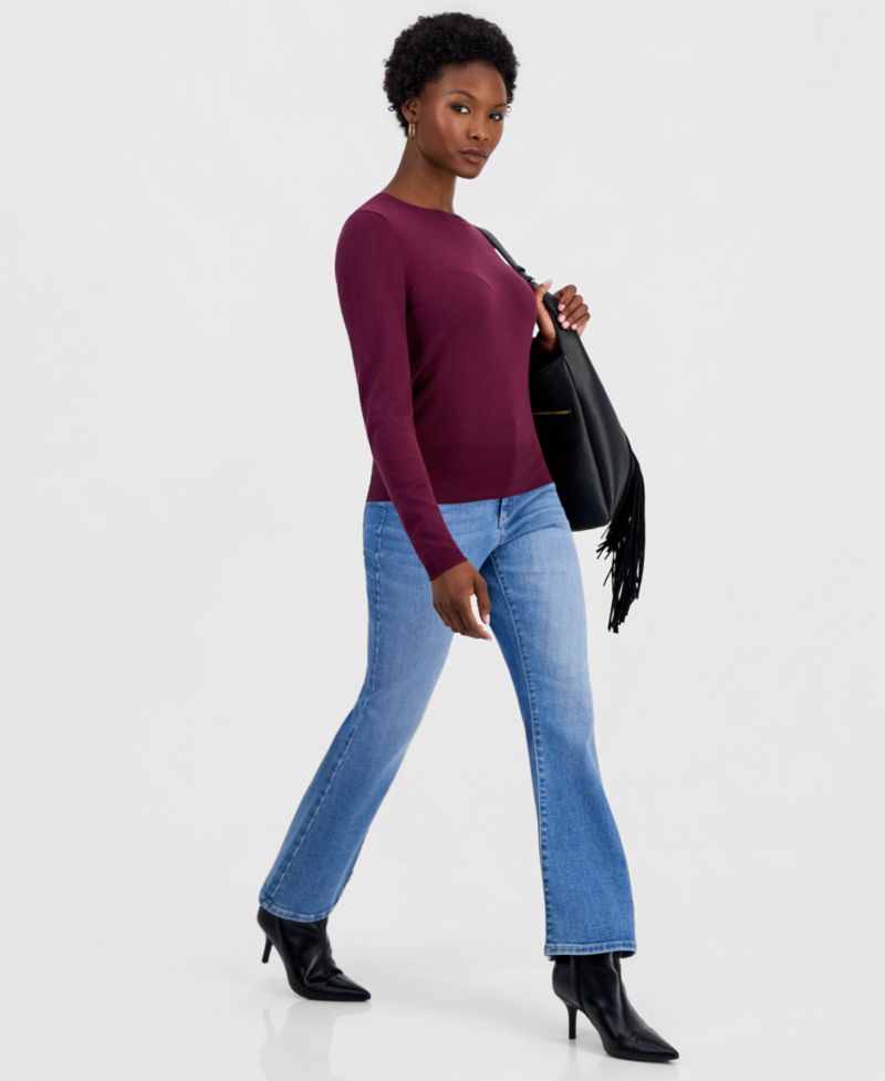 Petite Fitted Long-Sleeve Crewneck Sweater