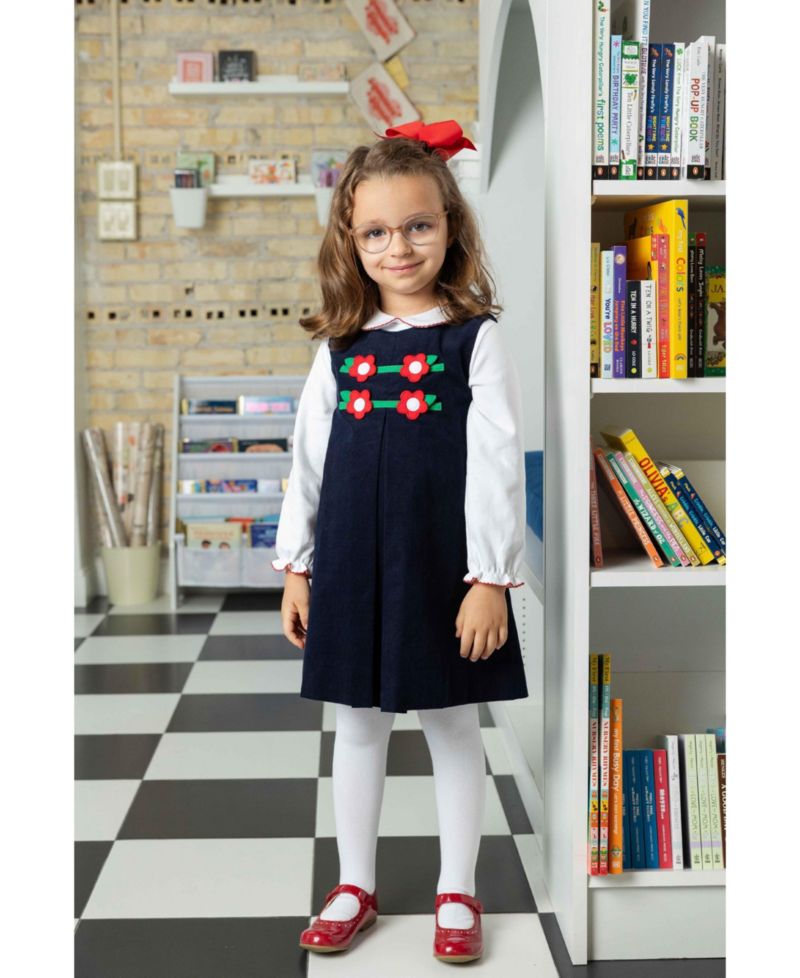 Girl's (4-6X) Corduroy Jumper with Flowers Dresses
