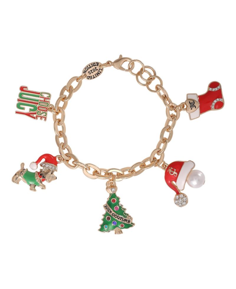 Holiday Charm Bracelet, Gold&acirc;€‘Tone Enamel Christmas Motifs